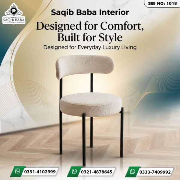 Cafe chair with iron frame, round leather-covered foam seat and foam backrest.