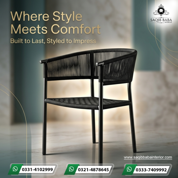Cafe chair with iron structure and dori woven seat and back.