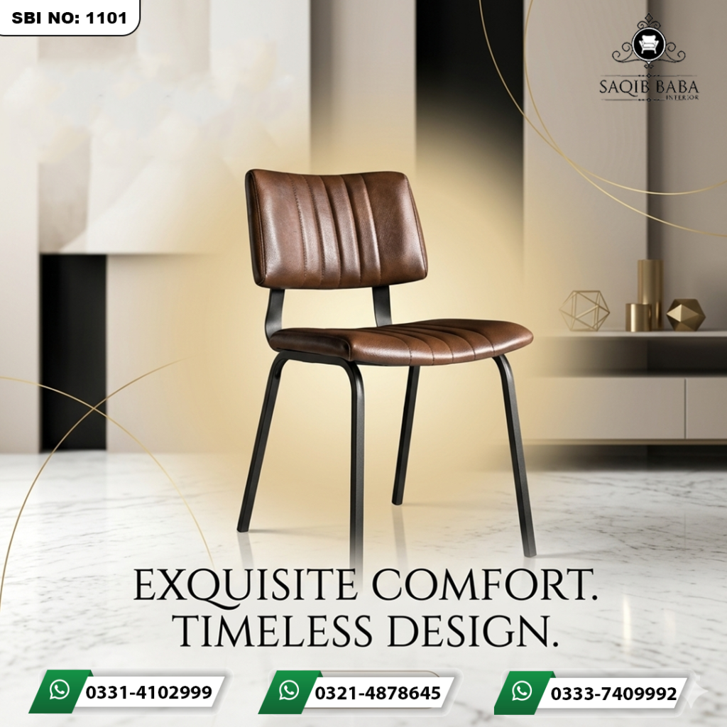 Cafe chair with solid iron structure, foam filled seat and back, covered in leather upholstery.