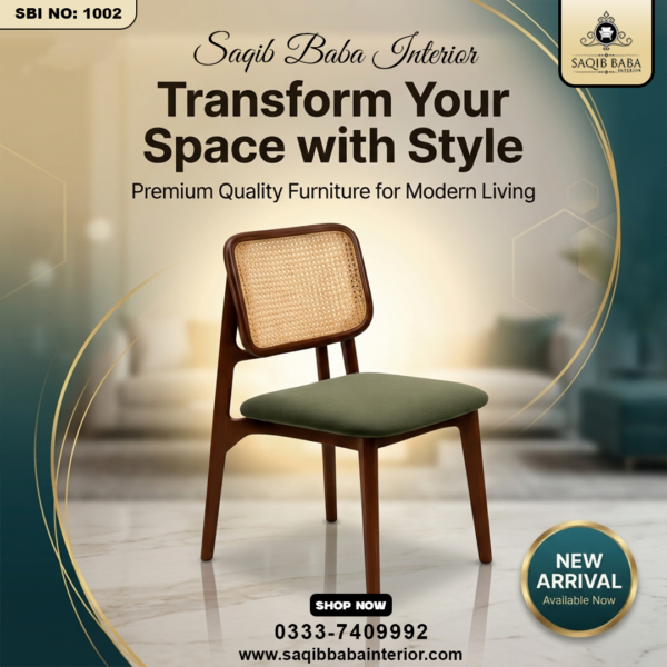 Modern rattan and wooden restaurant chair with nylon cane back and cushioned seat