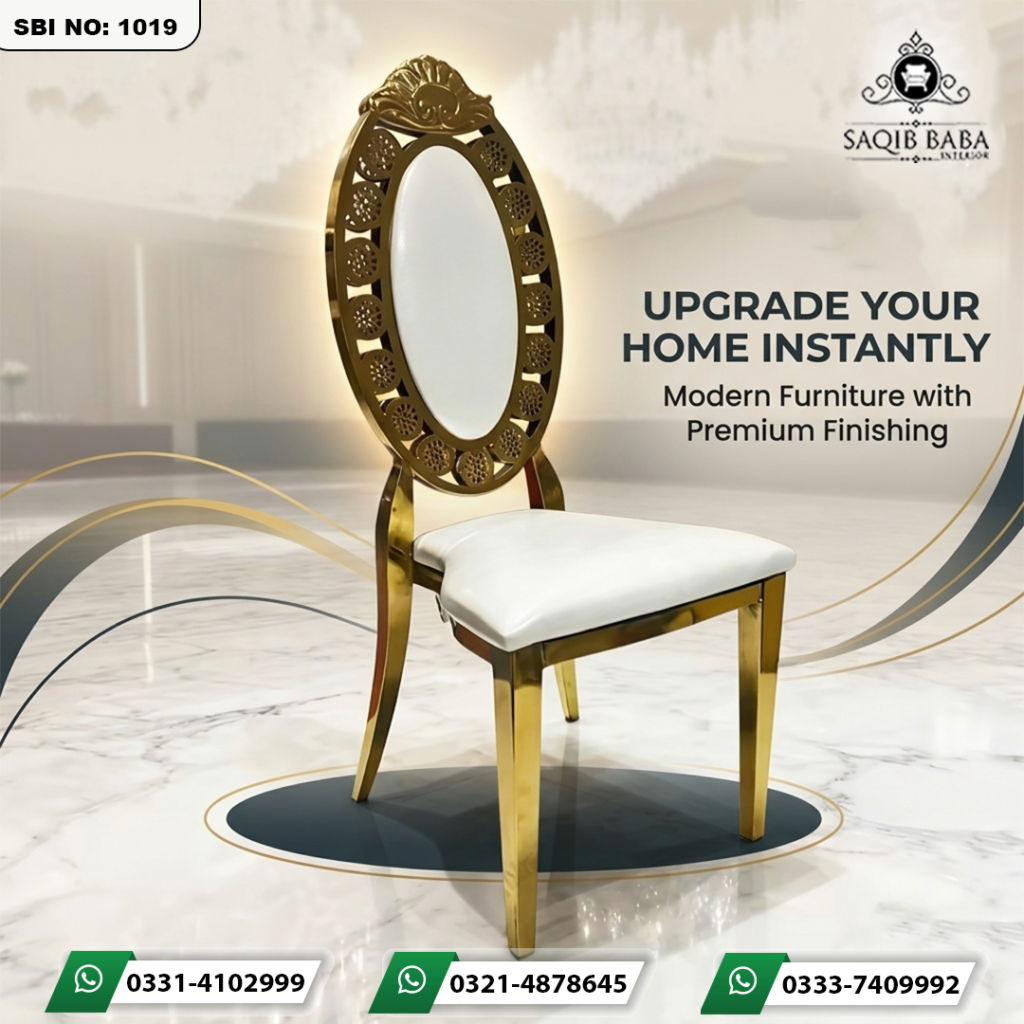 Chair with outer iron frame design, padded back poshish and soft seat cushion