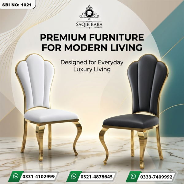 Chair with golden iron frame, padded seat and back poshish, modern elegant design