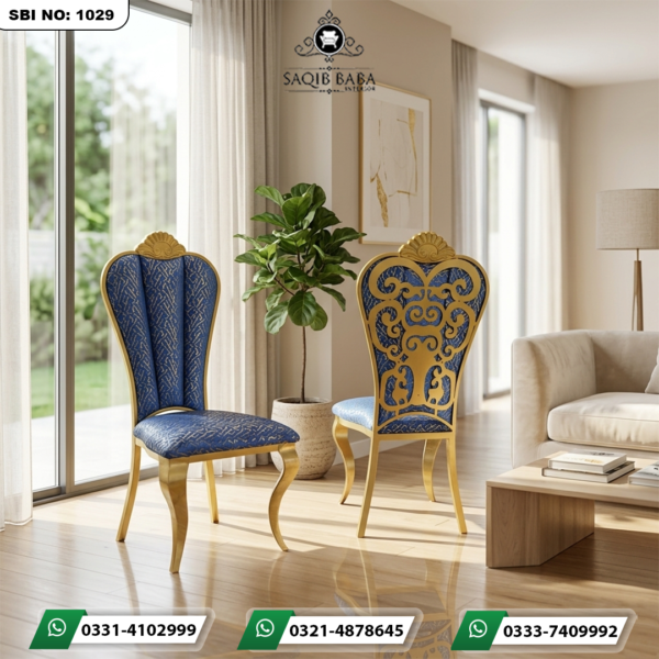 Chair with iron legs and upholstered seat and back for restaurant and banquet use
