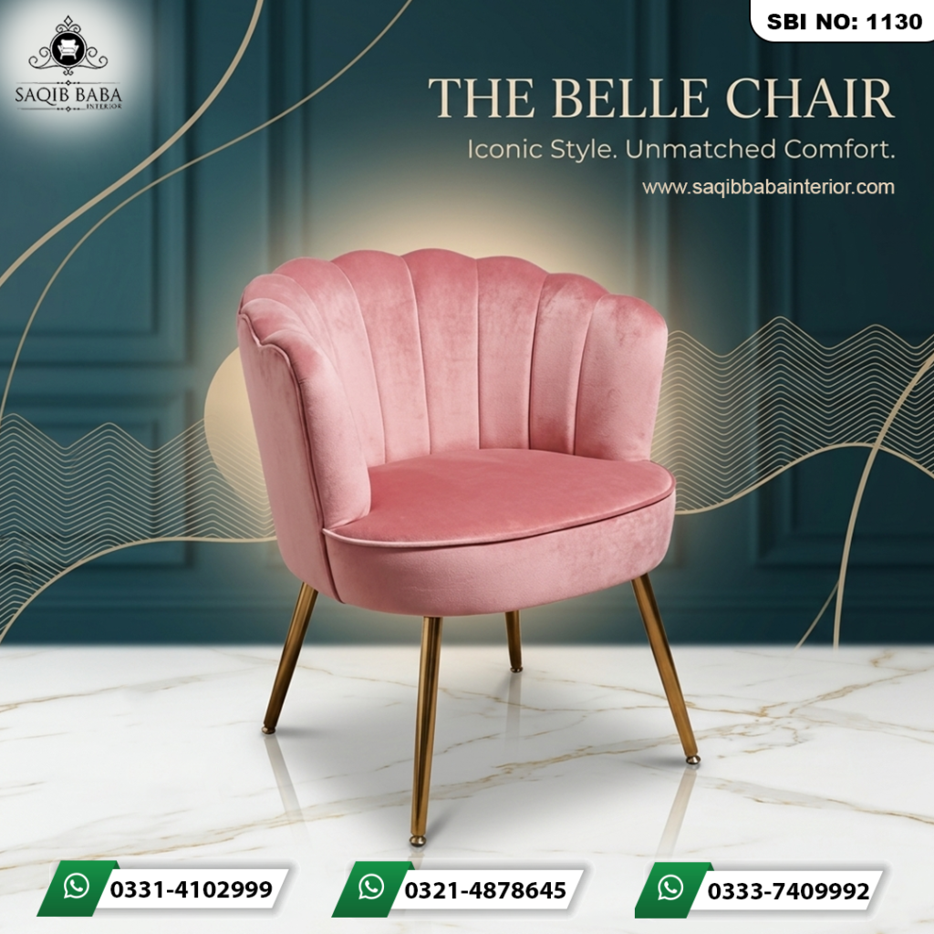 A luxurious pink velvet scallop-back accent chair with sleek gold metal legs, displayed in a premium interior setting.