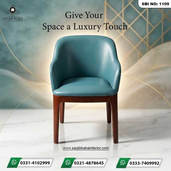 Cafe chair with wooden frame, foam-filled seat and back covered in leather upholstery.