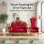 "A luxury furniture set by Saqib Baba Interior featuring a red velvet 2-seater sofa and a high-back throne chair with ornate golden carved frames in a modern bright room."